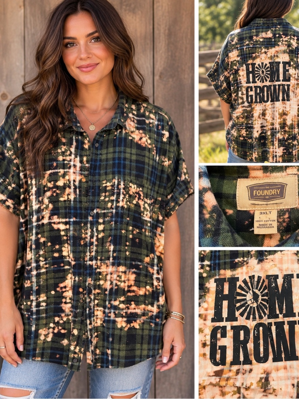 Home Grown Bleached Sleeveless Flannel Upcycled Western Farmhouse